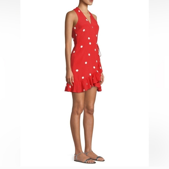 Rails Madison Scarlet PolkaDots Mini Wrap 100% Rayon dress Size L - Picture 8 of 16